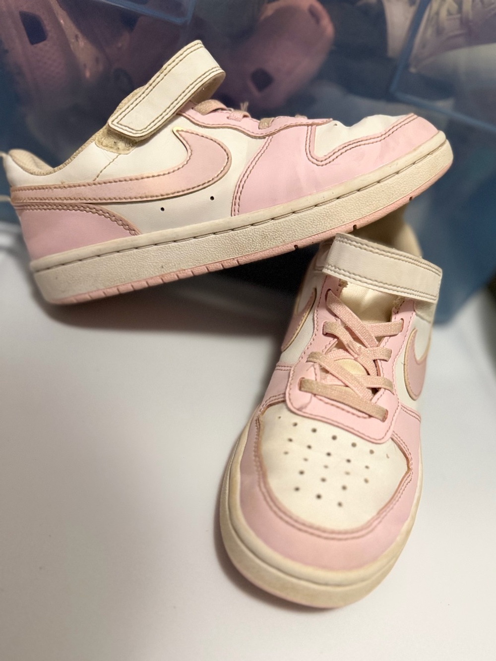 Nike Kids Pink and White Hook and Loop Low-Top Sneakers